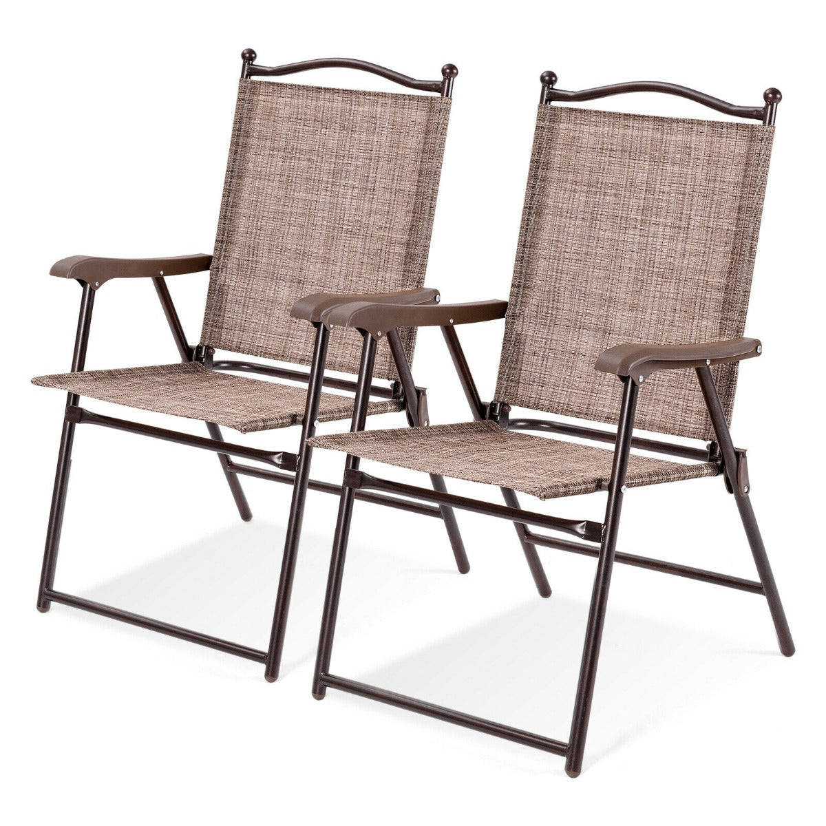 Set of 2 Patio Folding Chairs with Armrests and Footrest-Coffee