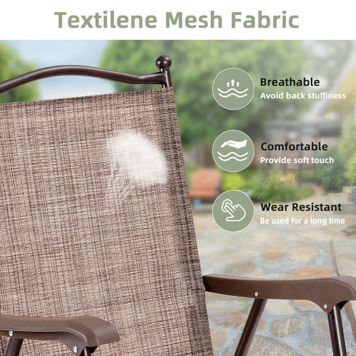 Set of 2 Patio Folding Chairs with Armrests and Footrest-Coffee