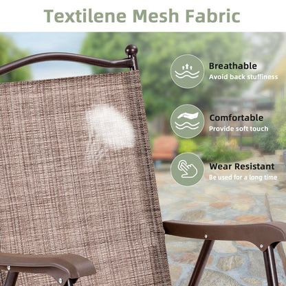 Set of 2 Patio Folding Chairs with Armrests and Footrest-Coffee