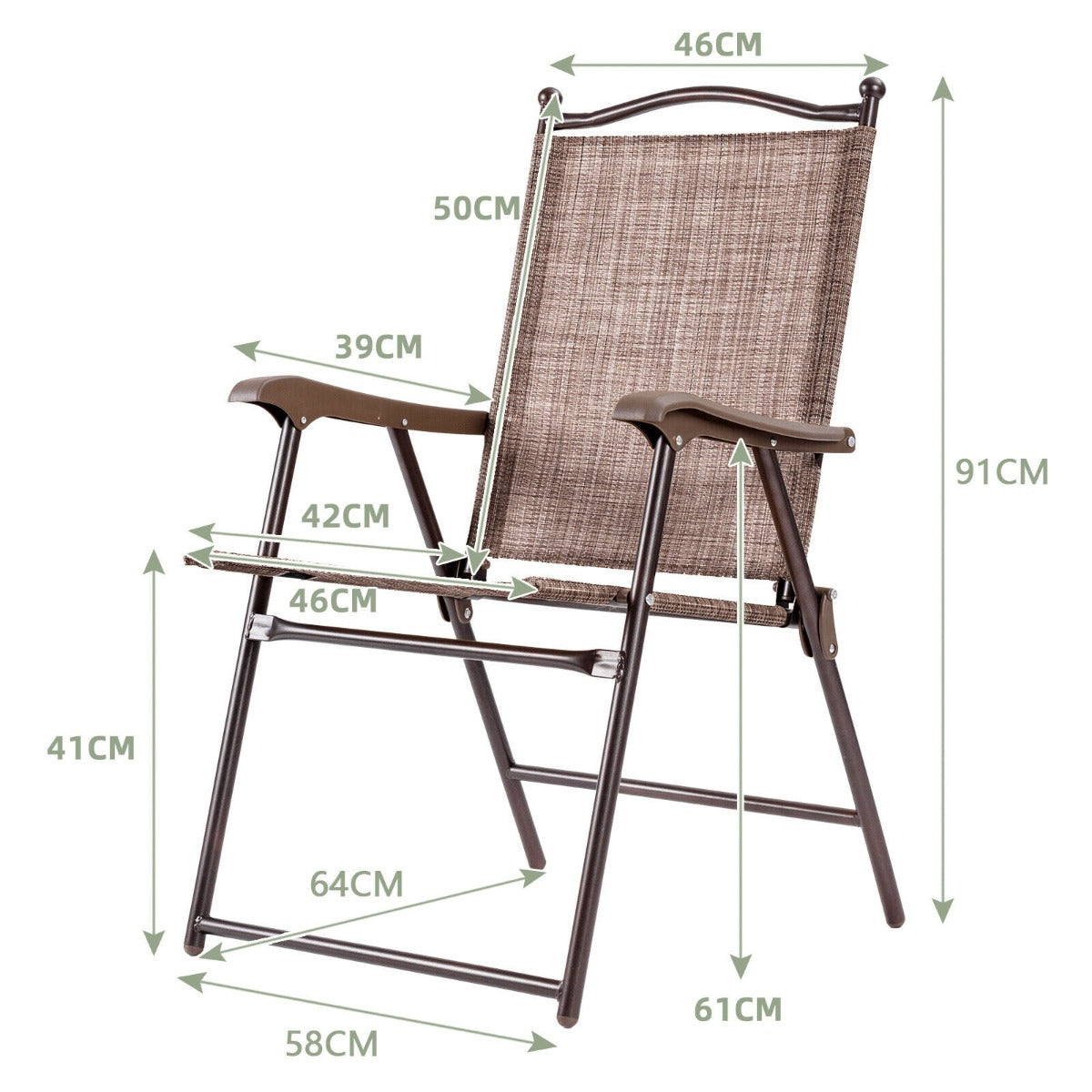 Set of 2 Patio Folding Chairs with Armrests and Footrest-Coffee