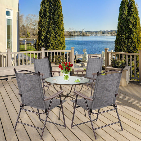 Set of 2 Patio Folding Chairs with Armrests and Footrest-Grey