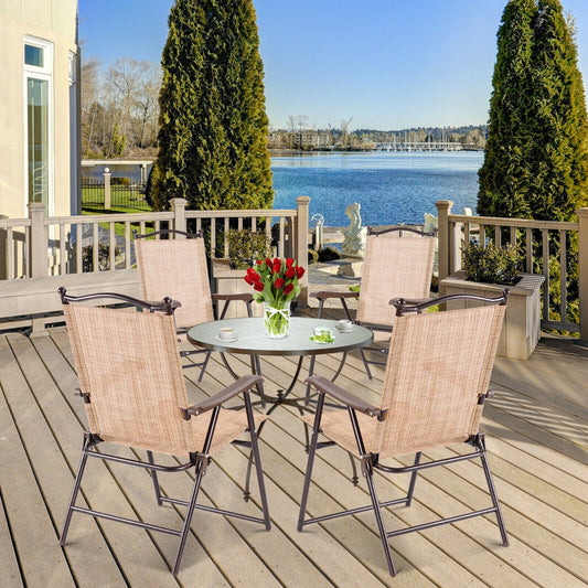 Set of 2 Patio Folding Chairs with Armrests and Footrest-Yellow