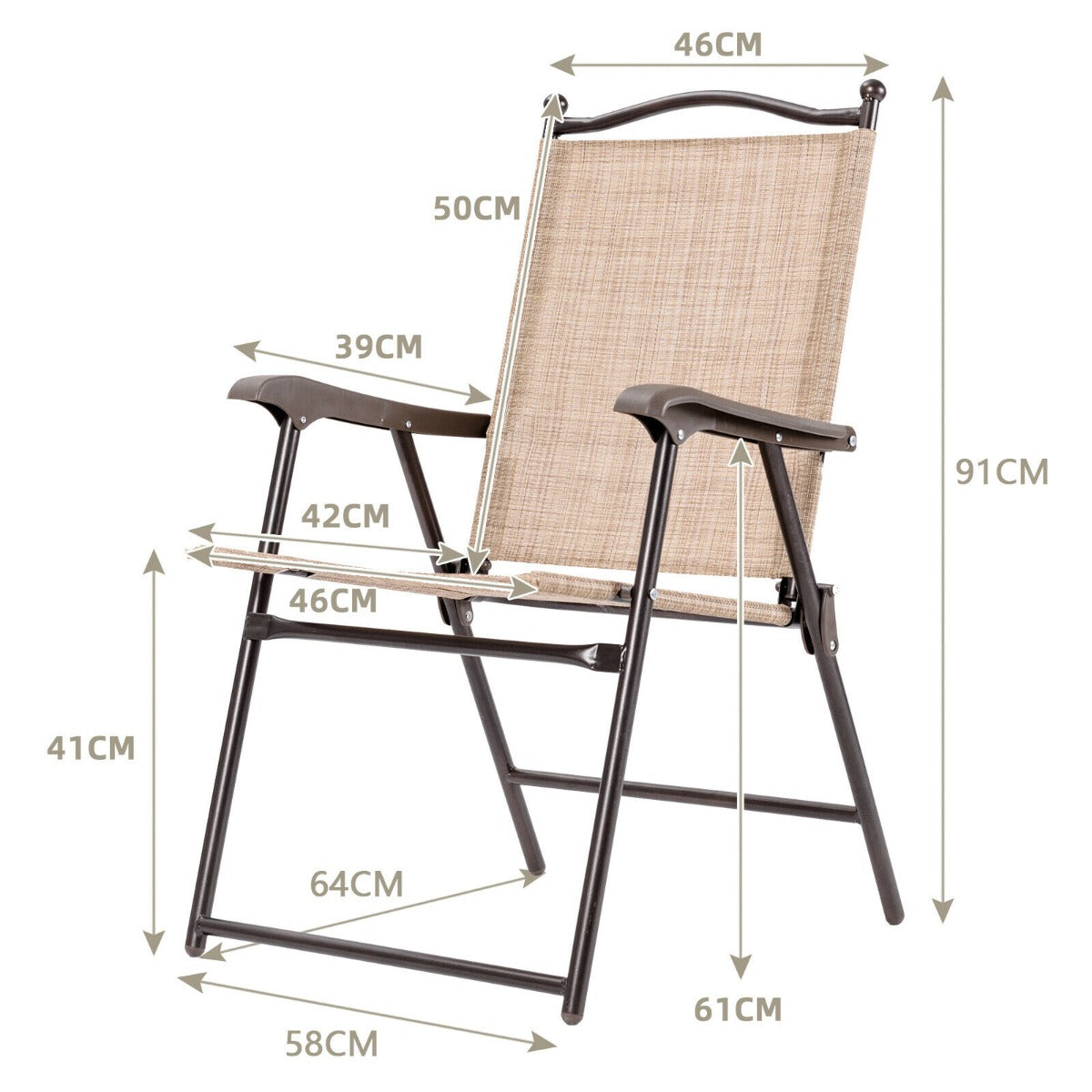 Set of 2 Patio Folding Chairs with Armrests and Footrest-Yellow