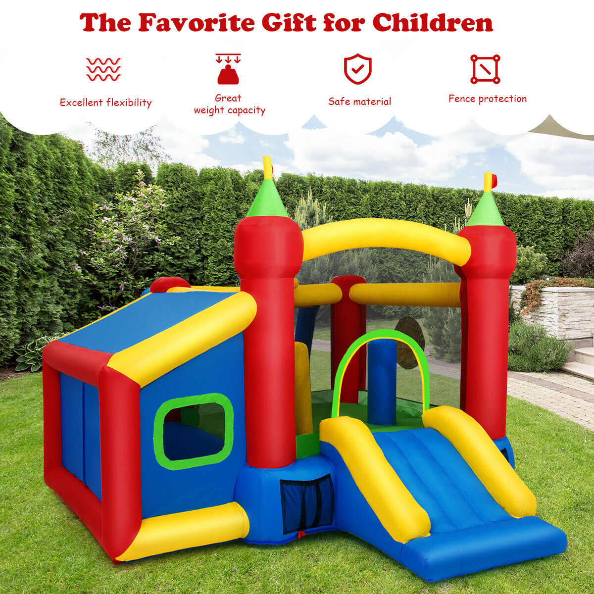 Inflatable Bounce House with 100 Ocean Balls and Basketball Hoop