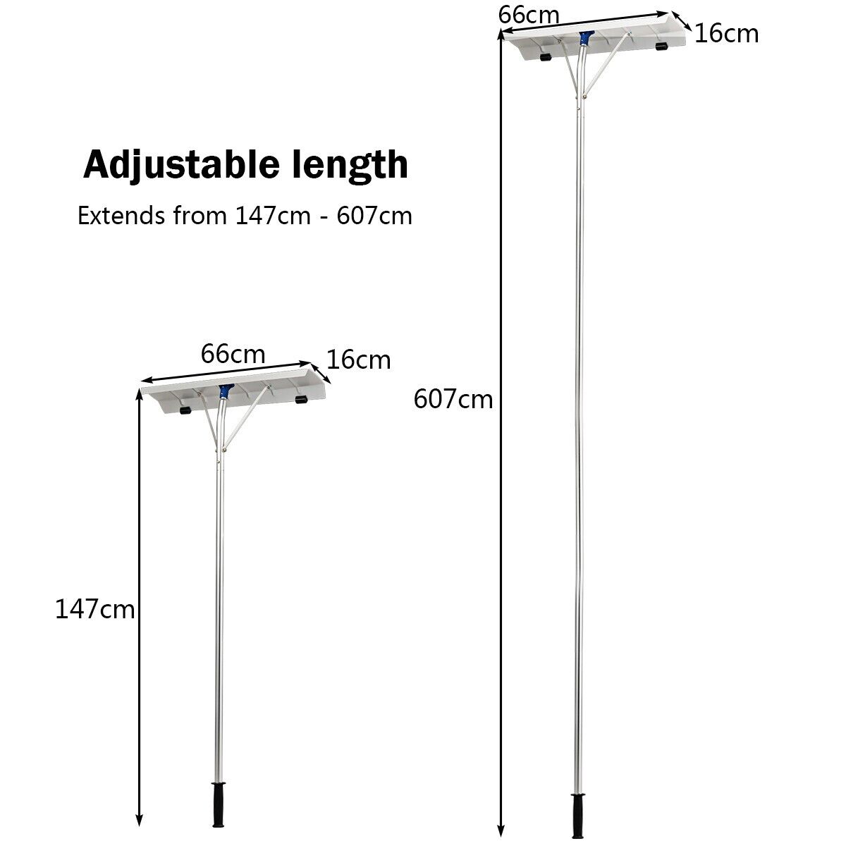 Extendable Roof Snow Rake with Blade and 5-Section Tubes for House Car Road