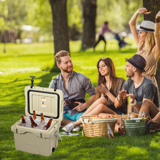 Heavy Duty Portable Ice Chest with Cup Holders for Camping Travel -Coffee