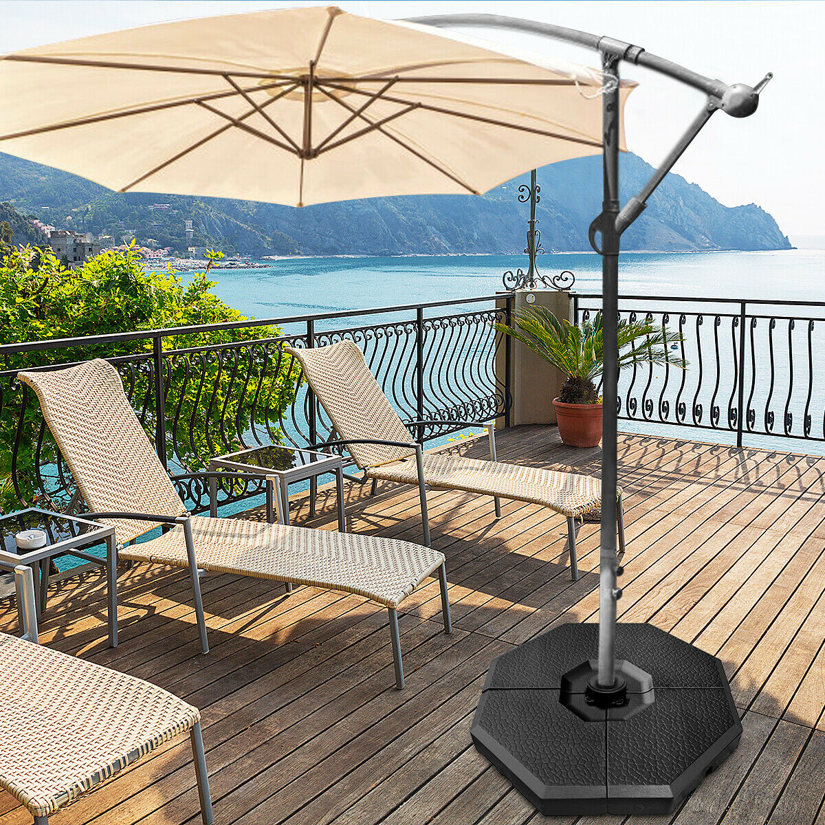 4 Pieces Parasol Base Weight Stand with Concave Handles