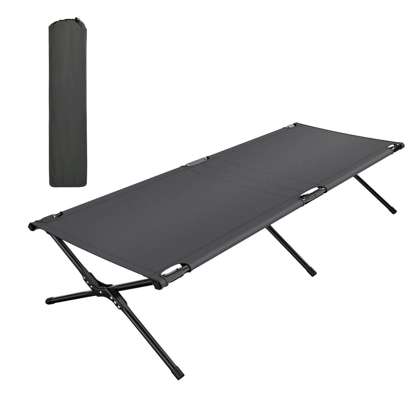Portable Folding Camping Cot with Carrying Bag for Travel Hiking-Grey