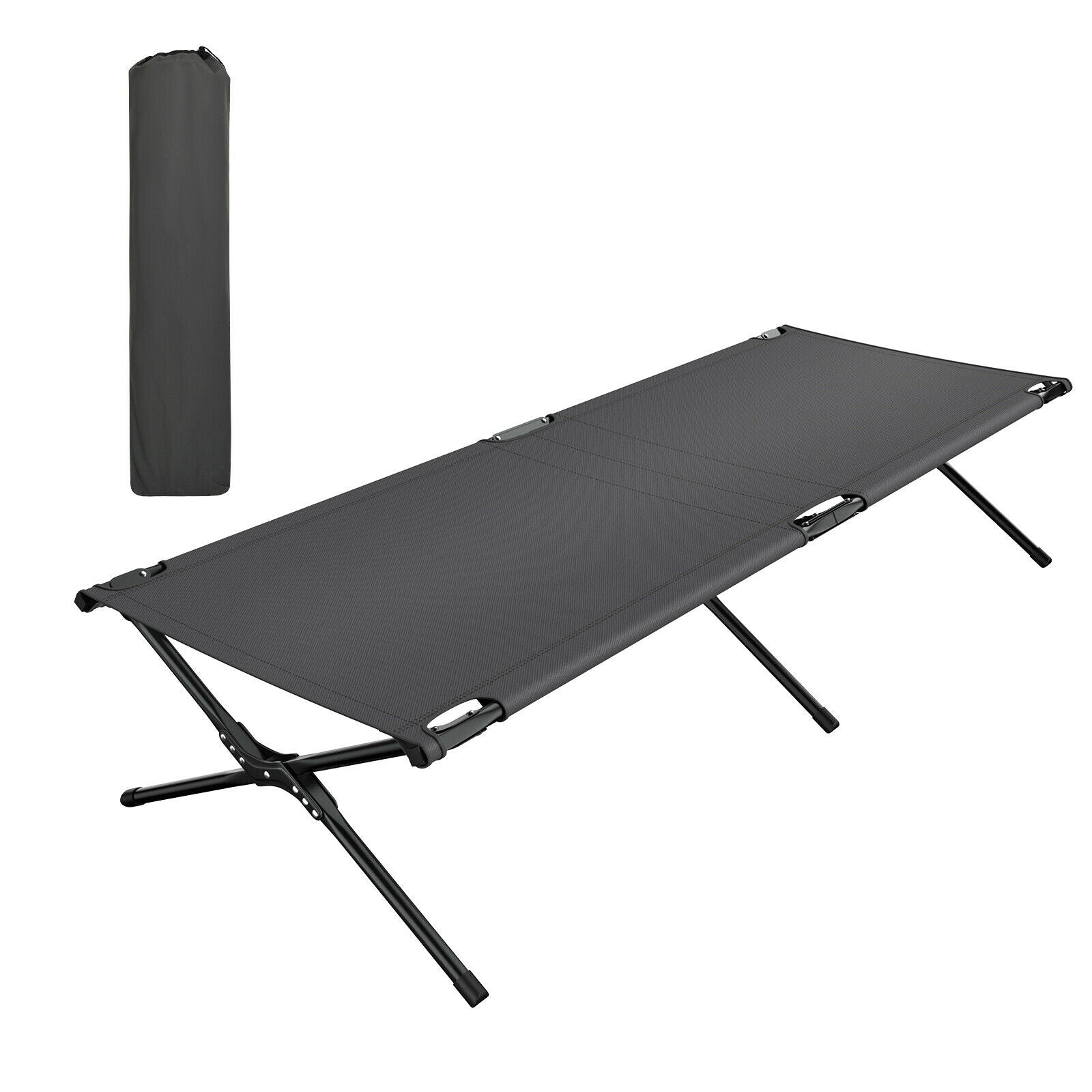Portable Folding Camping Cot with Carrying Bag for Travel Hiking-Grey