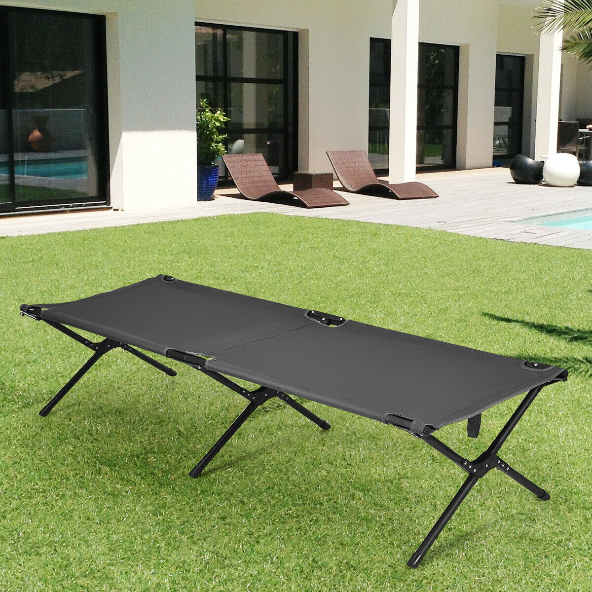 Portable Folding Camping Cot with Carrying Bag for Travel Hiking-Grey