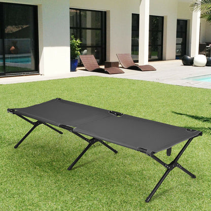 Portable Folding Camping Cot with Carrying Bag for Travel Hiking-Grey