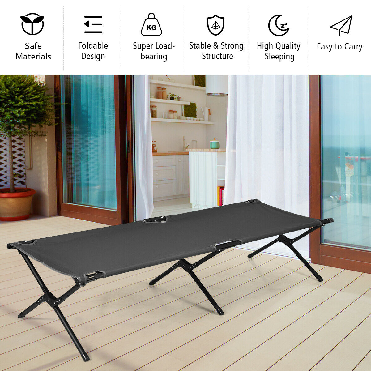 Portable Folding Camping Cot with Carrying Bag for Travel Hiking-Grey