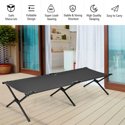 Portable Folding Camping Cot with Carrying Bag for Travel Hiking-Grey