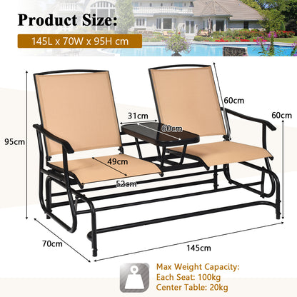 2 Seater Garden Rocking Lounge with Centre Table-Beige
