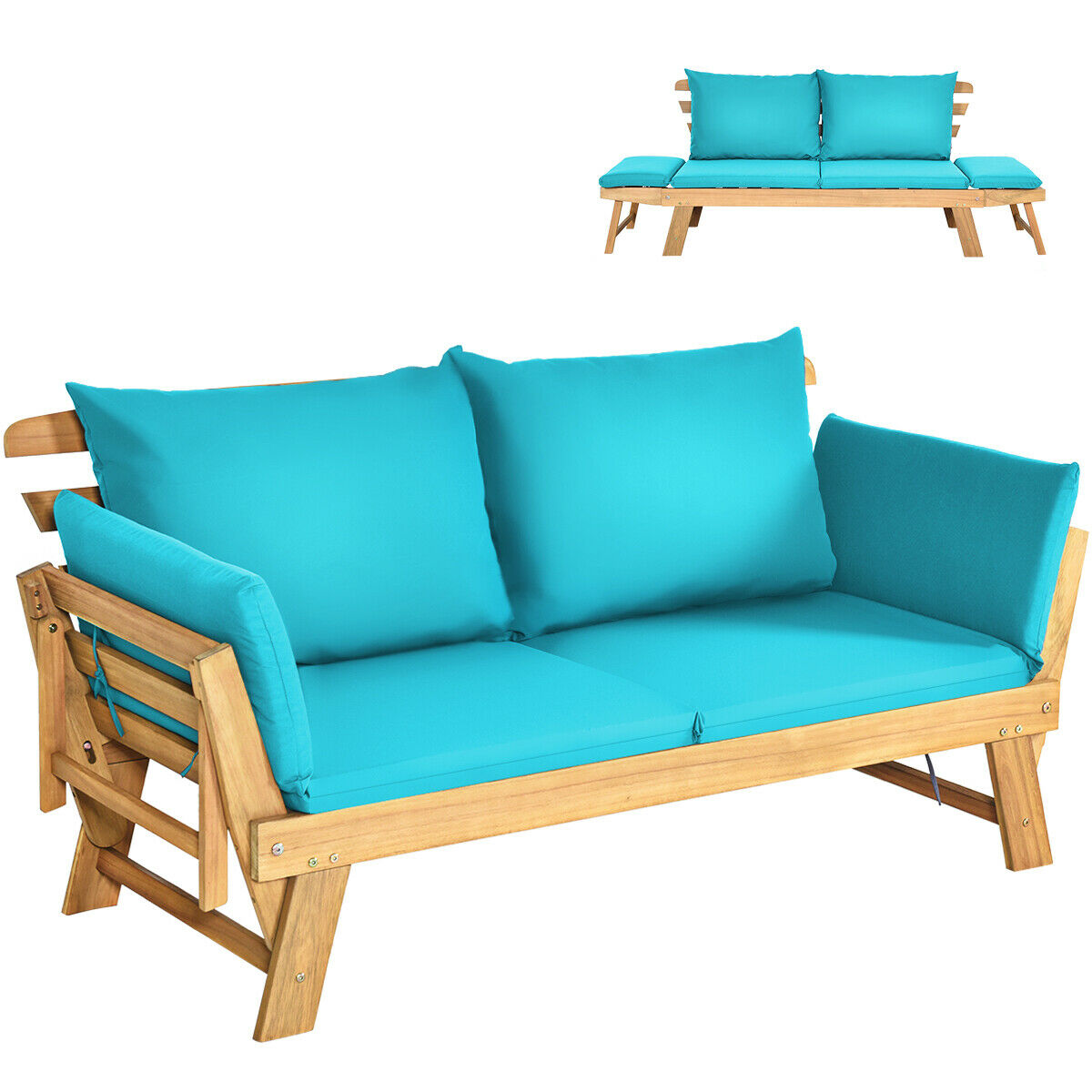 3 in 1 Convertible Cushioned Loveseat Lounger Couch with Pillows-Turquoise