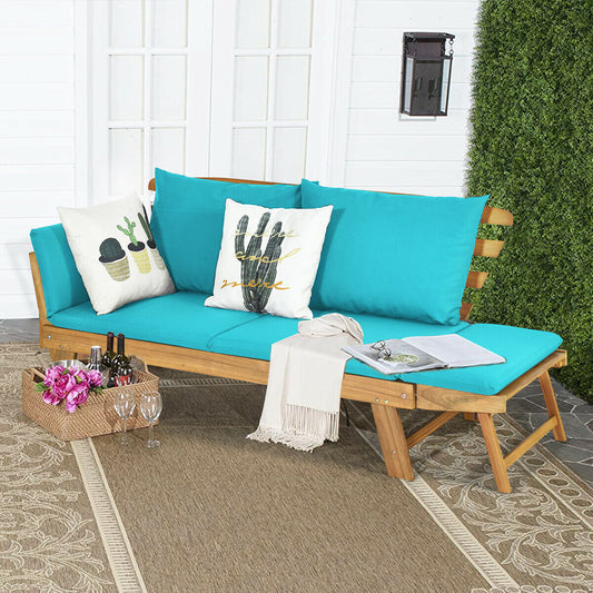 3 in 1 Convertible Cushioned Loveseat Lounger Couch with Pillows-Turquoise