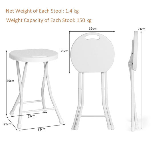 4 Piece Plastic Folding Stool Seat with Built-in Handle for Indoor Outdoor Use