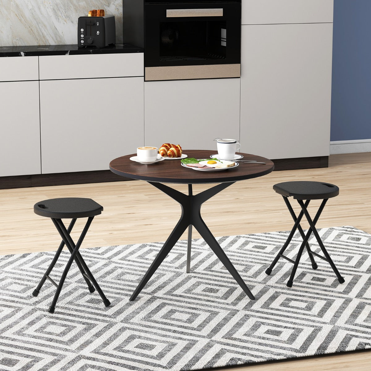Set of 2 Plastic Folding Stool Seat with Built-in Handle-Black