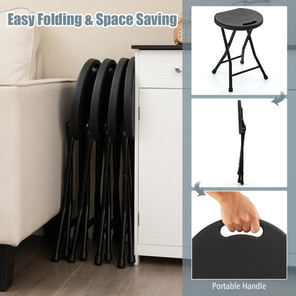 Set of 2 Plastic Folding Stool Seat with Built-in Handle-Black