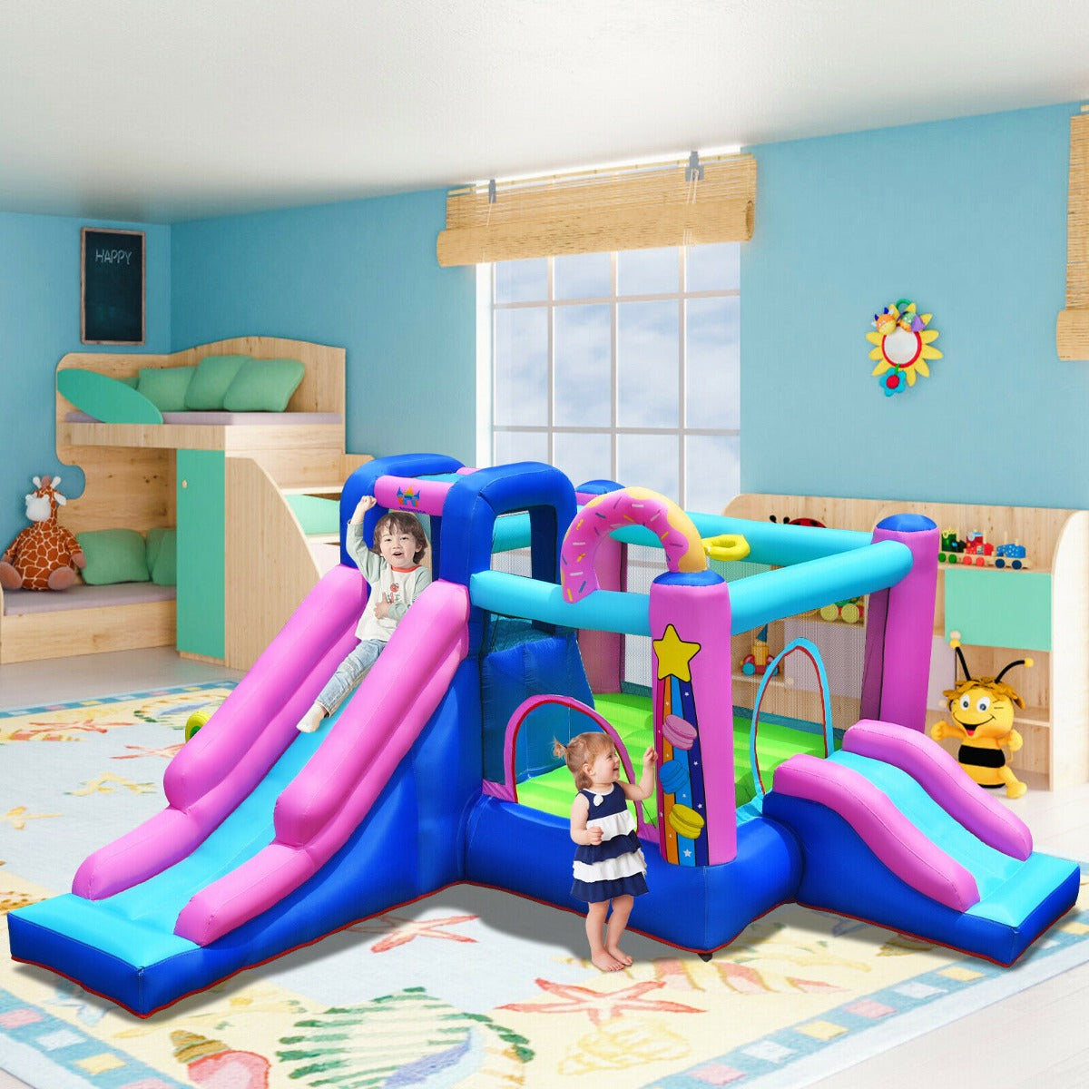 Inflatable Bounce House with Slides and Mesh Protection