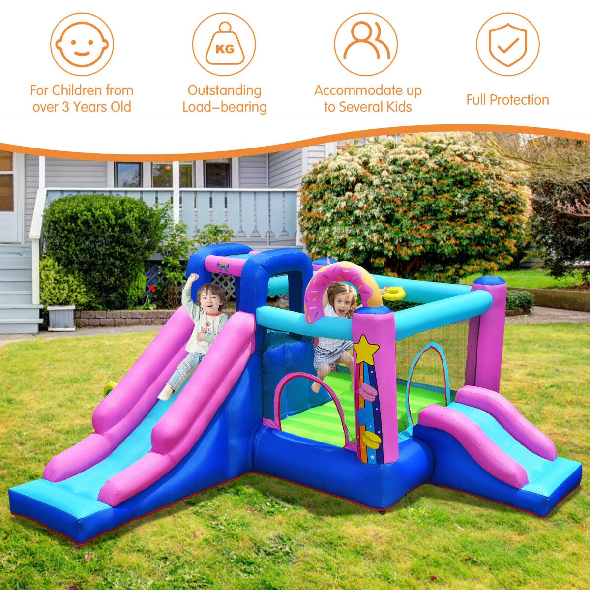 Inflatable Bounce House with Slides and Mesh Protection