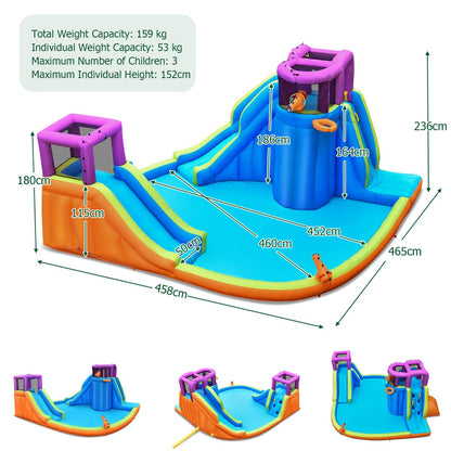 Kids Inflatable Bouncy Castle with Double Slides Water Guns and Basketball Hoop