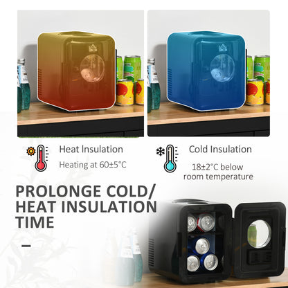 HOMCOM 4 L/6 Can Mini Fridge, AC+DC Portable Cooler & Warmer for Skincare, Makeup, Cosmetics, Food, for Bedroom, Home, Caravan, Car, Black