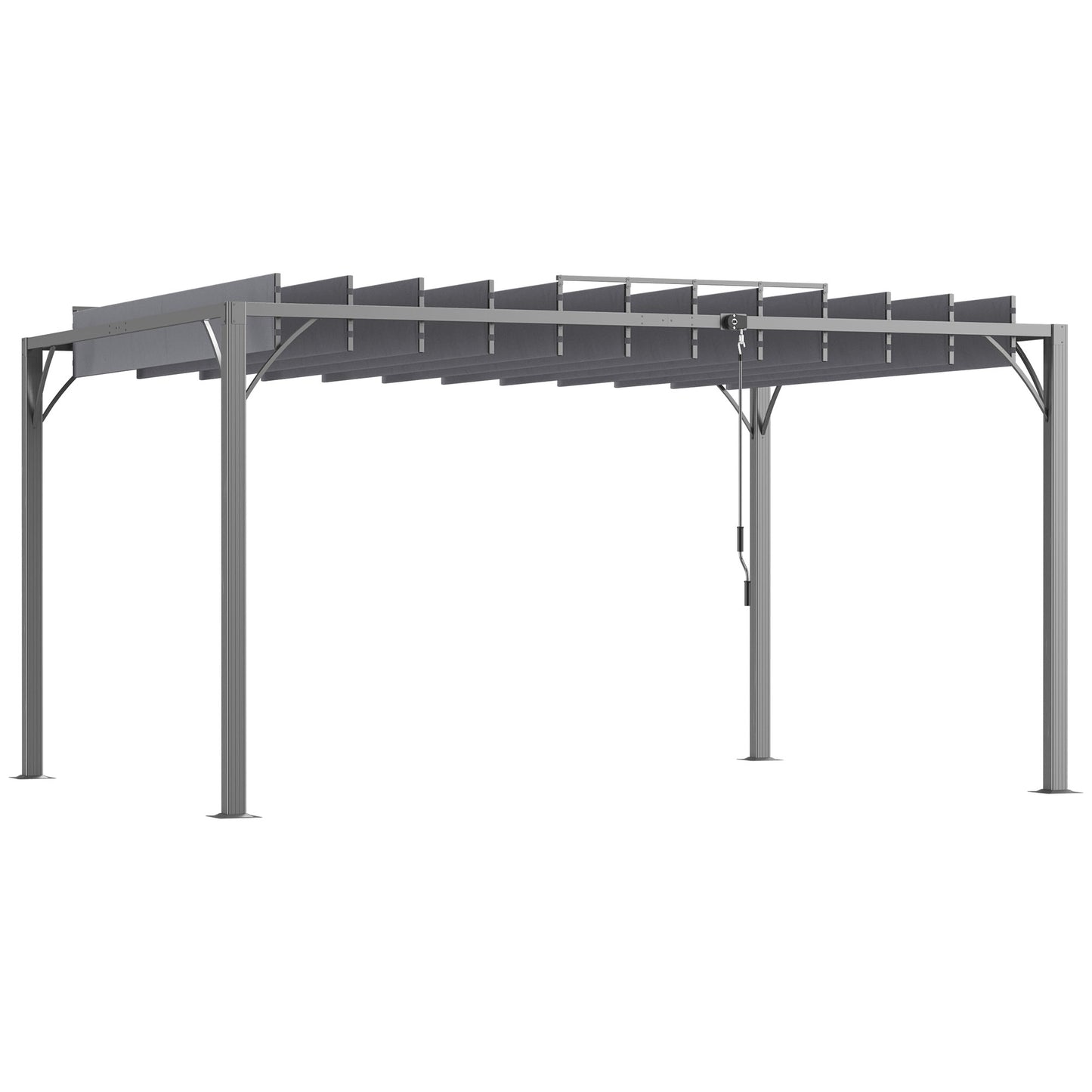Outsunny 4 x 3(m) Outdoor Pergola with Retractable Roof, Aluminium Louvered Patio Gazebo Canopy for Lawn Garden Patio, Grey