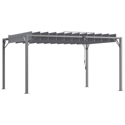 Outsunny 4 x 3(m) Outdoor Pergola with Retractable Roof, Aluminium Louvered Patio Gazebo Canopy for Lawn Garden Patio, Grey