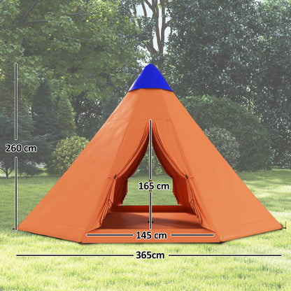 Outsunny 6 Men Tipi Tent with Carry Bag - Orange
