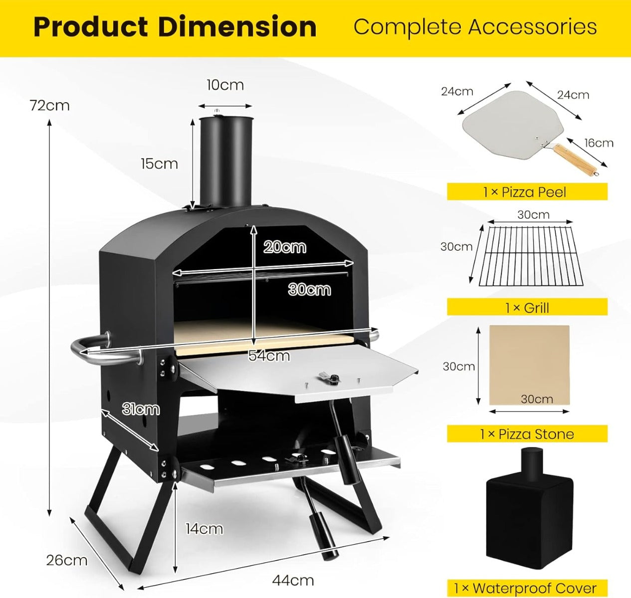 Outdoor Pizza Oven with Waterproof Cover and Anti-scalding Handles-Black