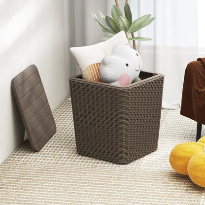 Outdoor Resin Storage Side Table with Removable Lid and Wicker-woven Accent-Brown
