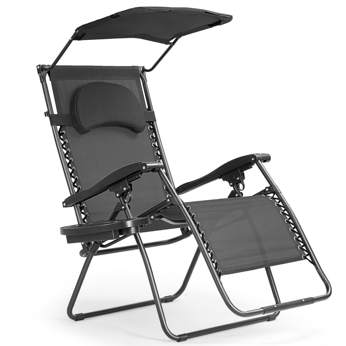 Oversized Folding Zero Gravity Recliner with Adjustable Canopy Shade-Black