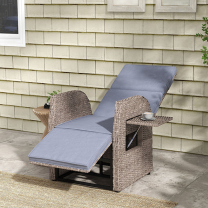 Outsunny 148° Reclining Rattan Garden Armchair, with Footrest - Brown/Grey