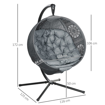Outsunny Round Egg Basket Chair, with Steel Stand, Charcoal Grey