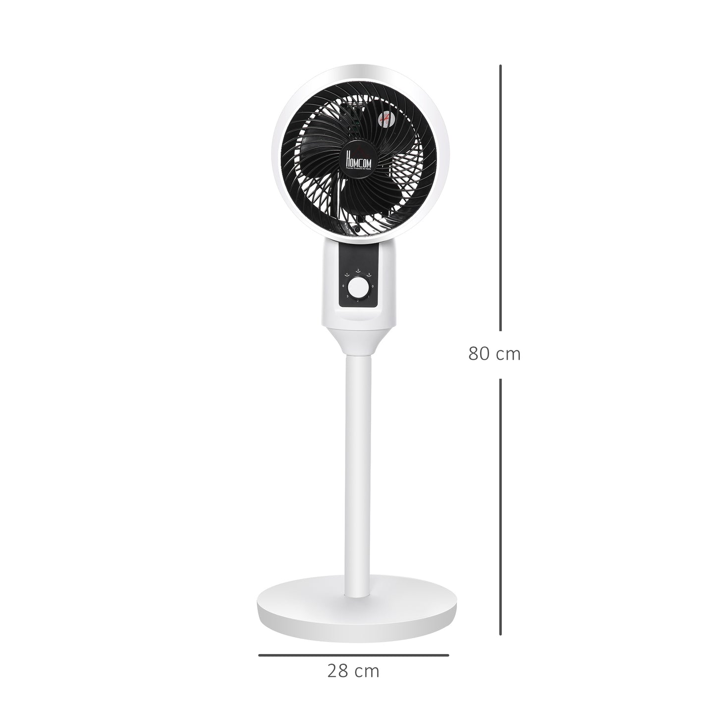 HOMCOM 32'' Air Circulator Fan 3 Speed, 70° Oscillation 90° Vertical Tilt, Round Base, Carry Handle, for Living Room, Bedroom, Office, Black and White