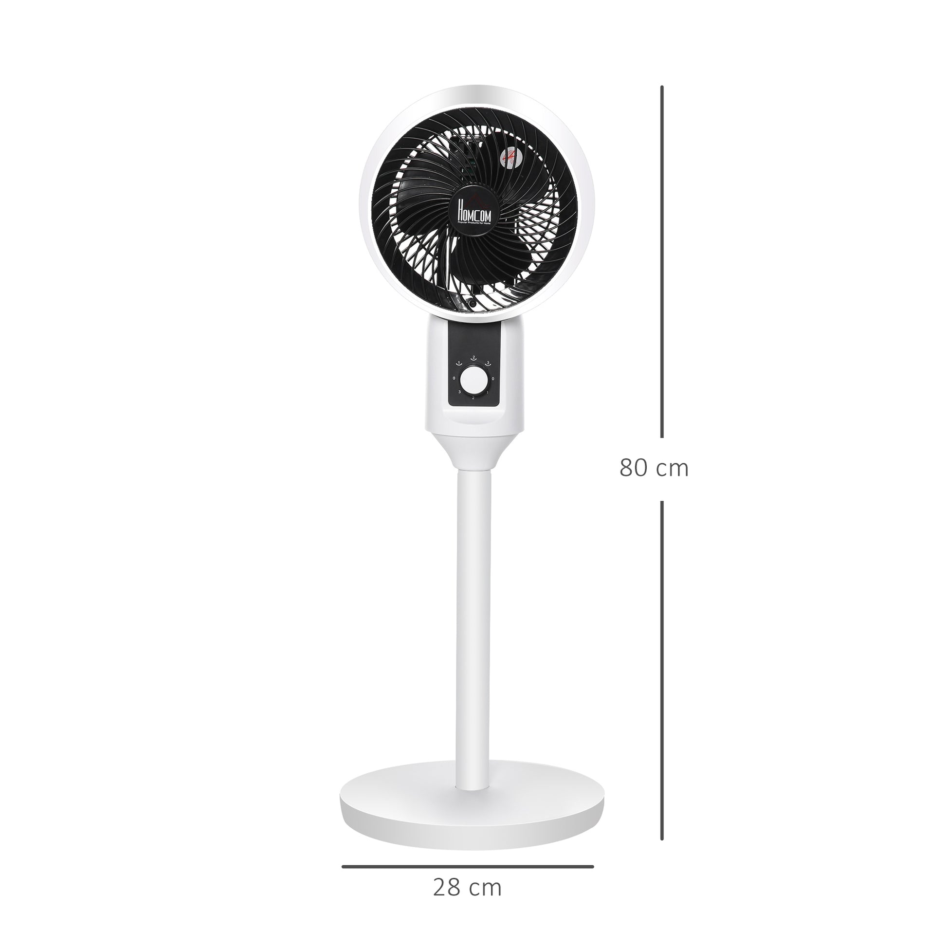 HOMCOM 32'' Air Circulator Fan 3 Speed, 70° Oscillation 90° Vertical Tilt, Round Base, Carry Handle, for Living Room, Bedroom, Office, Black and White