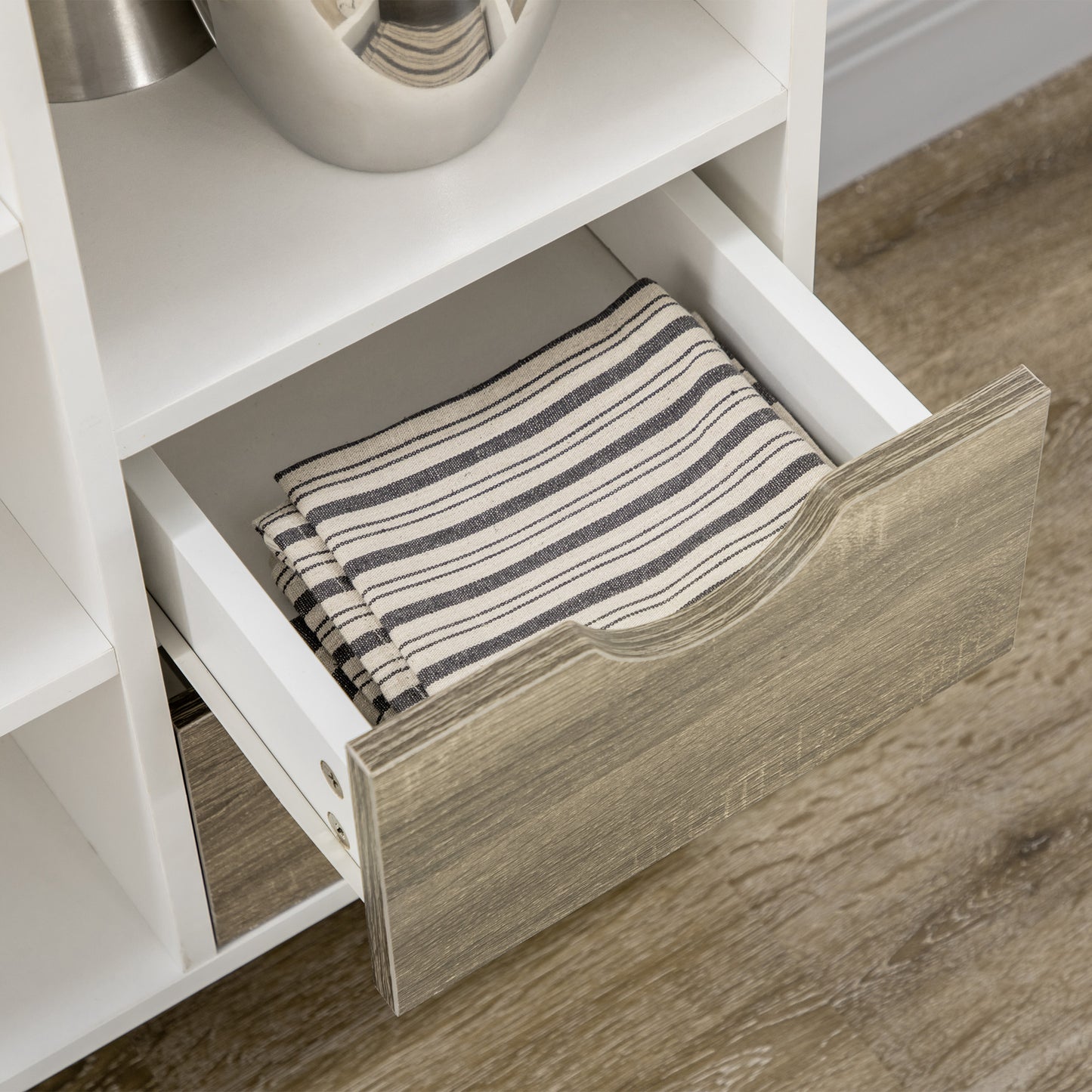 HOMCOM Modern Kitchen Sideboard, Buffet Table with Removable Wine Rack, Drawers and Open Compartments for Living Room, Dining Room, Grey