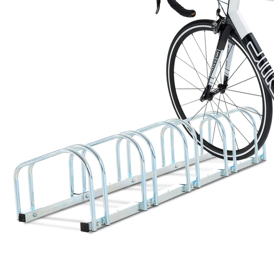 HOMCOM Bike Stand Parking Rack Floor or Wall Mount Bicycle Cycle Storage Locking Stand (5 Racks, Silver)