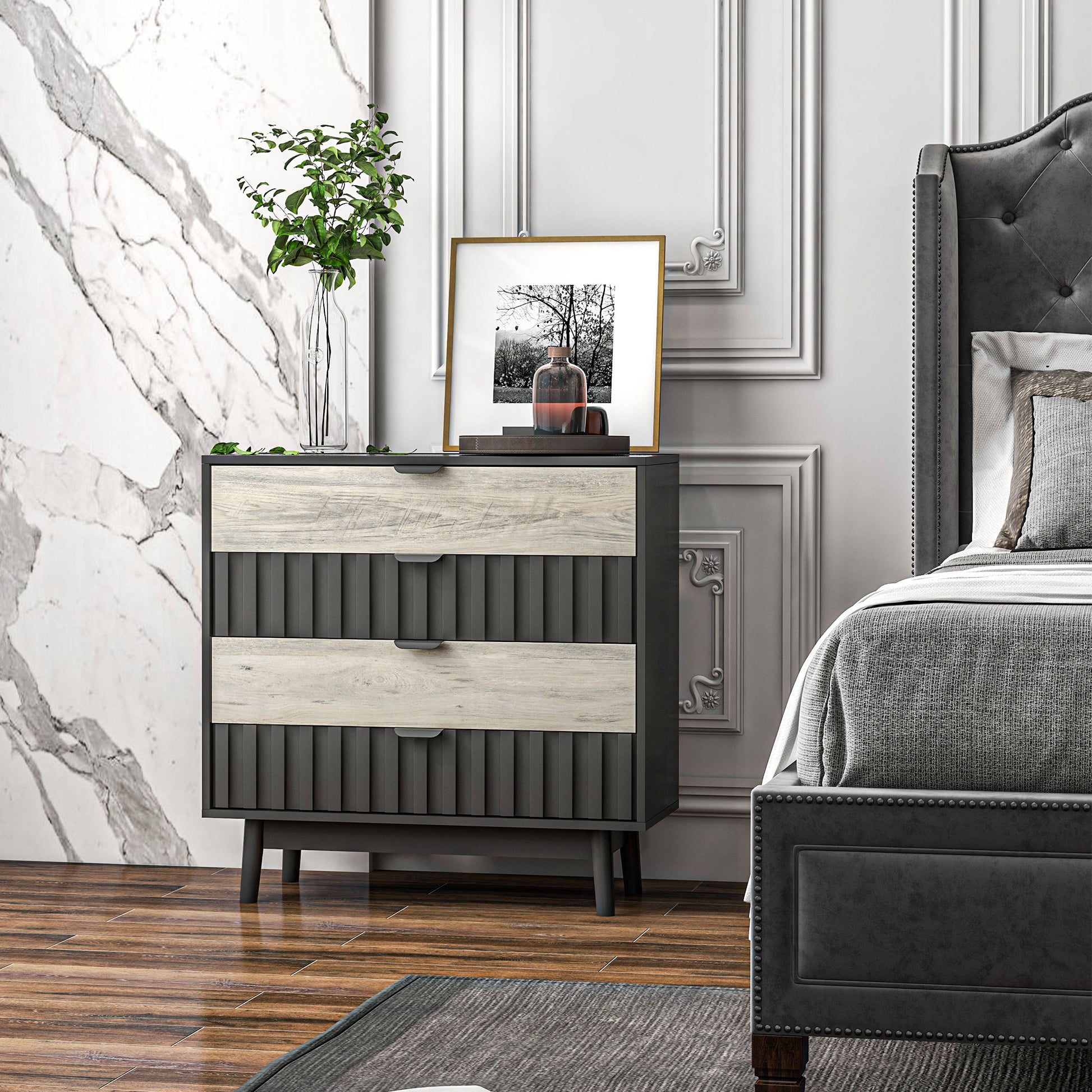 HOMCOM Drawer Chest, 4-Drawer Storage Organiser for Bedroom, Living Room, 80cmx35cmx80cm, Grey and Natural Tone