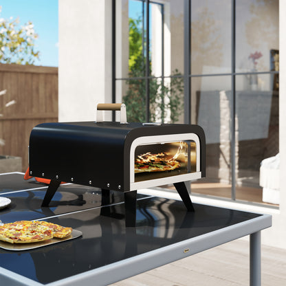 Outsunny Outdoor Tabletop Gas Pizza Oven with 12" Stone and Peel, Portable Pizza Oven Maker with Thermometer, Foldable Legs, Handle, Gas Hose and Regulator, Black