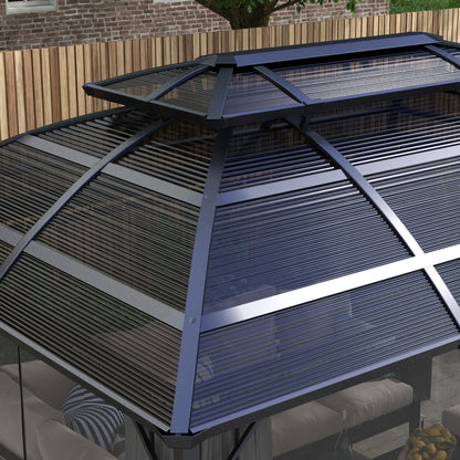 Outsunny 4 x 3m Aluminium Frame Hard Gazebo, with Accessories - Black