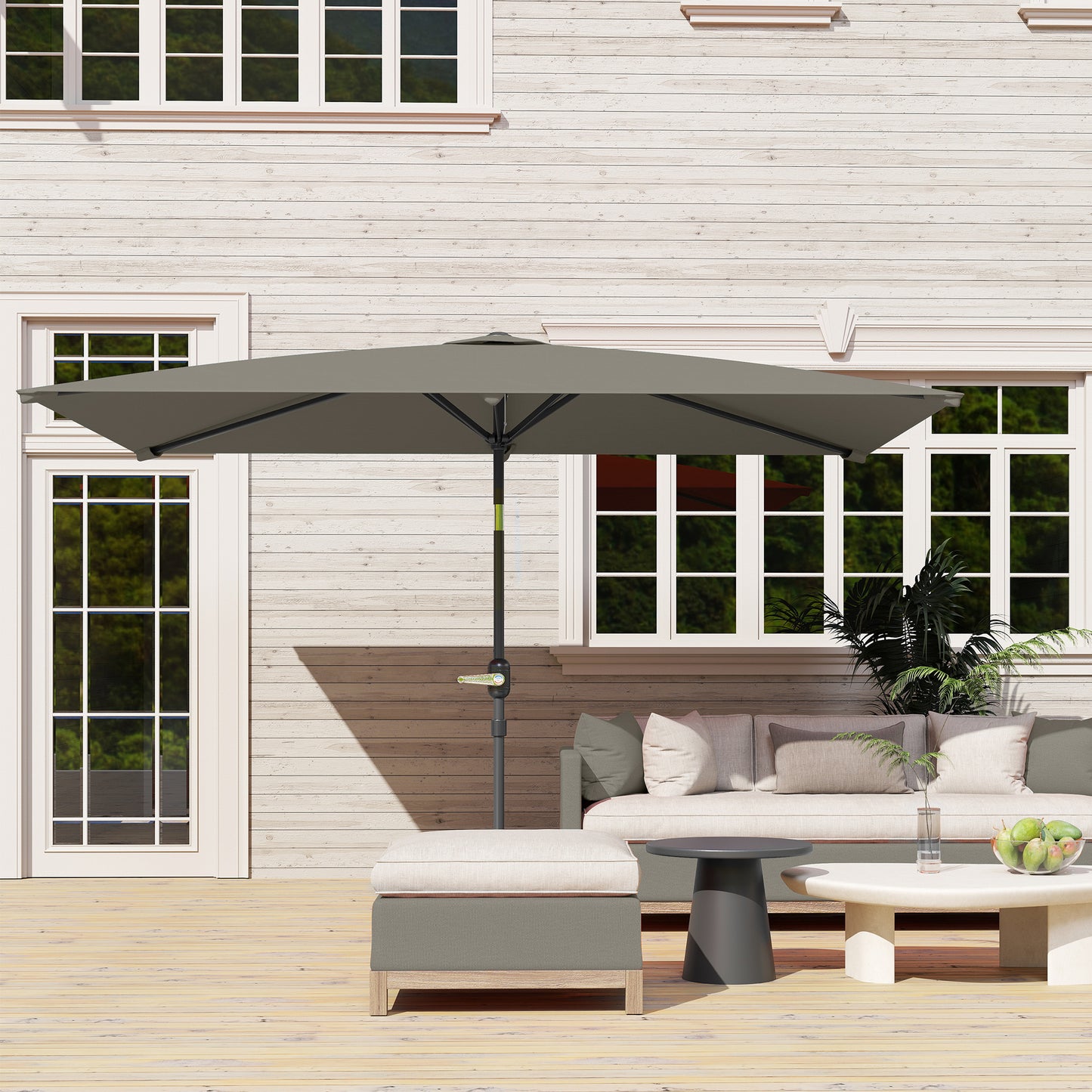 Outsunny 3x2m Patio Parasol Garden Umbrellas Canopy with Aluminium Tilt Crank Rectangular Sun Shade Steel, Light Grey