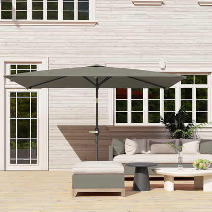 Outsunny 3x2m Patio Parasol Garden Umbrellas Canopy with Aluminium Tilt Crank Rectangular Sun Shade Steel, Light Grey