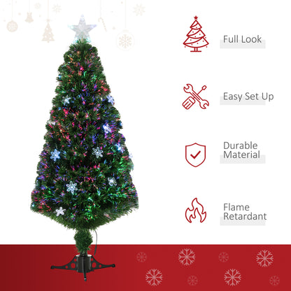 HOMCOM HOMCM 5FT Prelit Artificial Christmas Tree Fiber Optic LED Light Holiday Home Xmas Decoration Tree with Foldable Feet, Green
