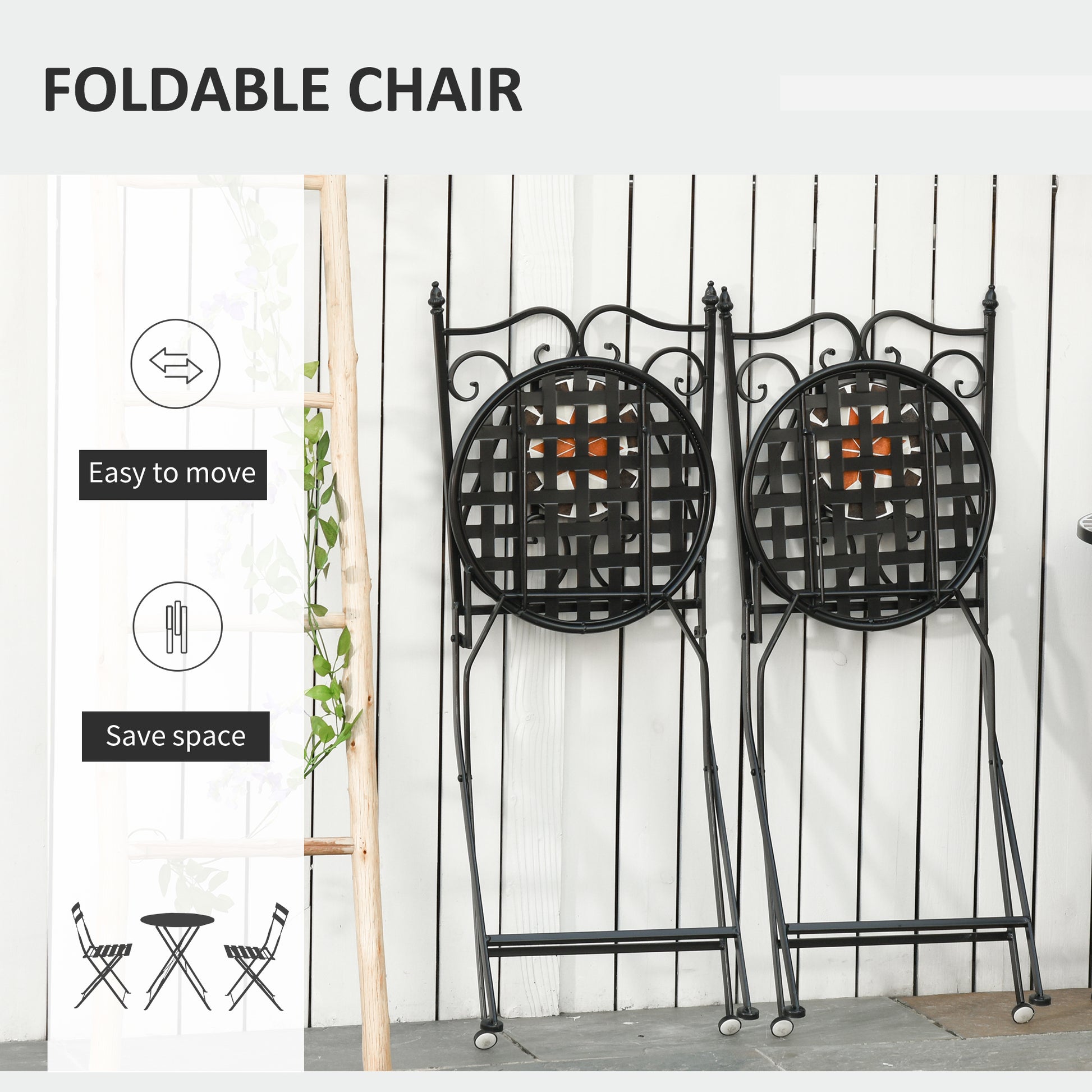 Outsunny Three-Piece Mosaic Bistro Table Set - Multicoloured