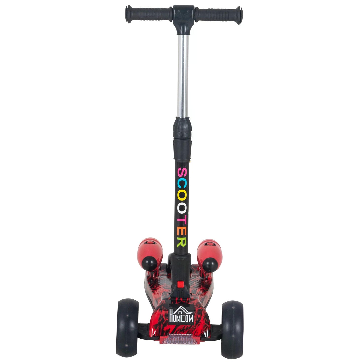 HOMCOM Kids 3 Wheel Kick Scooter Adjustable Height w/ Flashing Wheels Music Water Spray Foldable Design Cool On Off Road Vehicle Red
