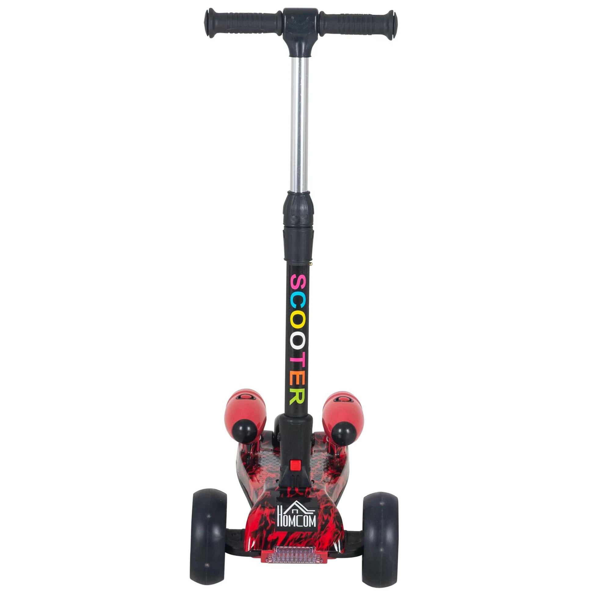 HOMCOM Kids 3 Wheel Kick Scooter Adjustable Height w/ Flashing Wheels Music Water Spray Foldable Design Cool On Off Road Vehicle Red