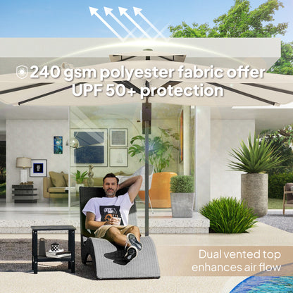 Outsunny 3.7 x 2.7 m Cantilever Parasol w/ 360° Rotation and Easy Tilt Adjustment, Aluminium Hanging Offset Outdoor Umbrella w/ Double Top and Cross Base, UPF50+ Hanging Sun Shade, Black