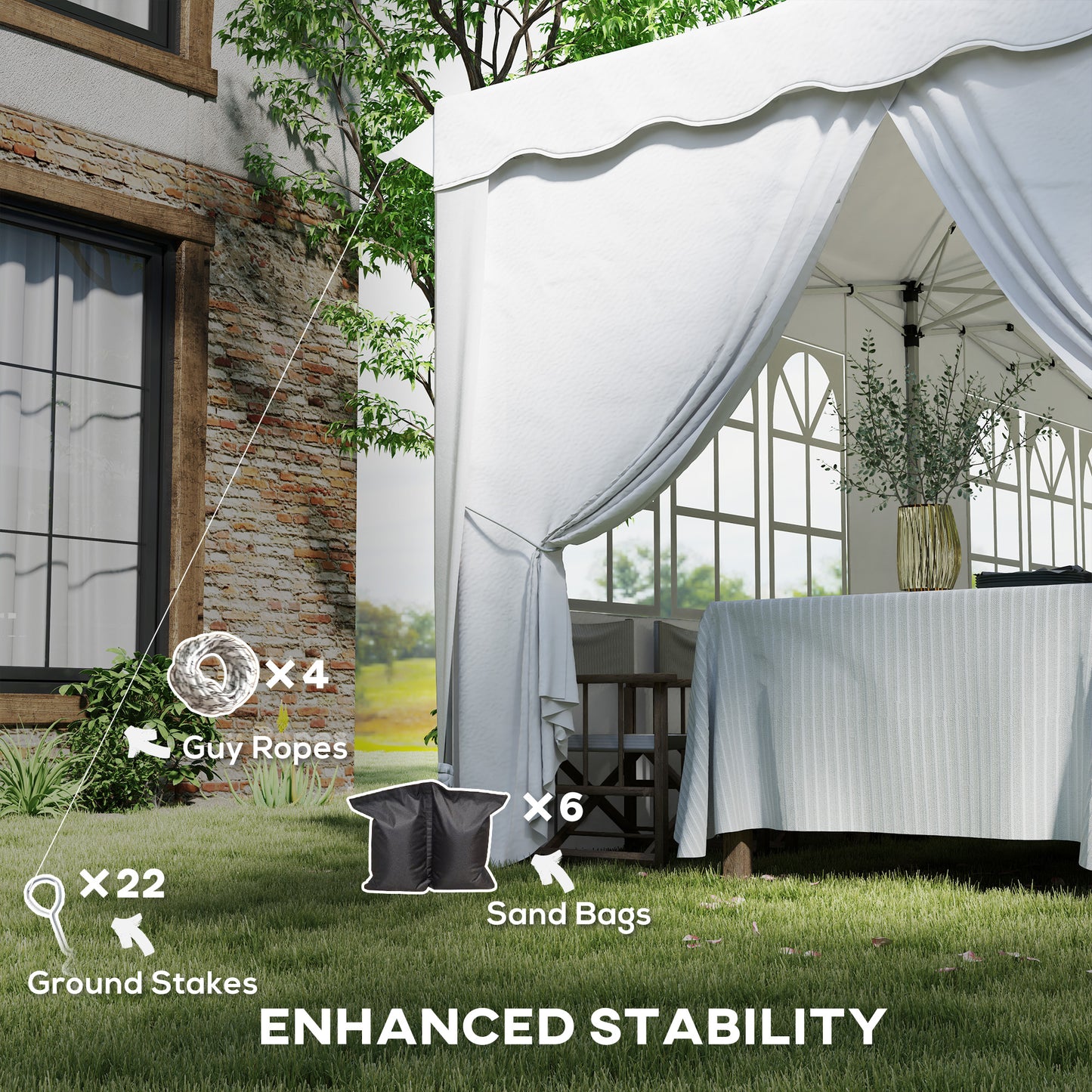 Outsunny 3 x 6m Pop Up Gazebo with Sides, UPF50+ Height Adjustable Marquee Party Tent, Wedding Canopy, Instant Event Shelter with Carry Bag and Sand Bags for Garden, White